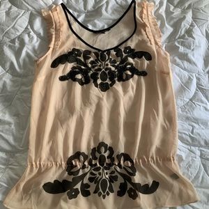 Express Floral Beaded Cream Shear Blouse l